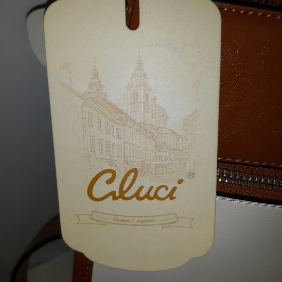 Cluci Women's Leather Tan and White Briefcase - Picture 6 of 7